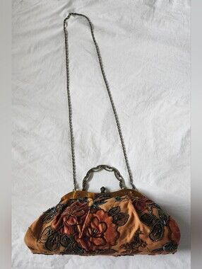 Vintage Fall Colors Beaded Floral Frame Bag